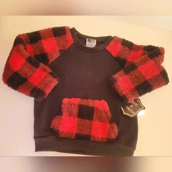 NWOT-Max & Marcus Baby's Red Buffalo Plaid Fleece 2-Piece Set Size:4T for G or B - Picture 2 of 9